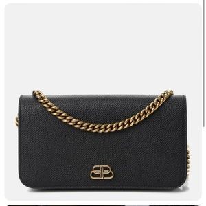 Balenciaga BB Grained Calfskin Black Wallet On Chain Cross Body